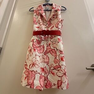 Floral Pink and Red Belted Mini Dress